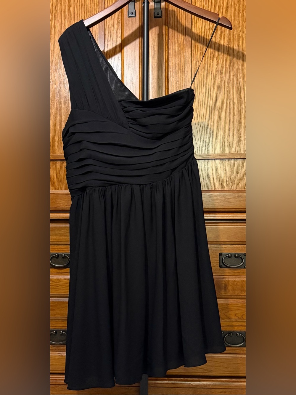 Express Black One-Shoulder Pleated Ruched Bodice Chiffon Midi Dress Hoco Party